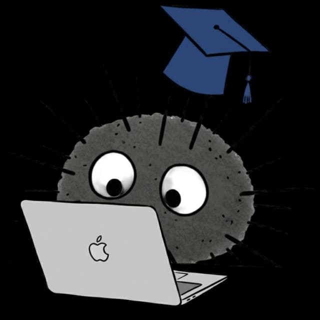 Uni mascot with laptop